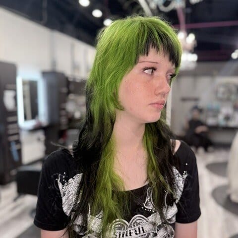 Lime green shag cut - Salon 131 Seminole